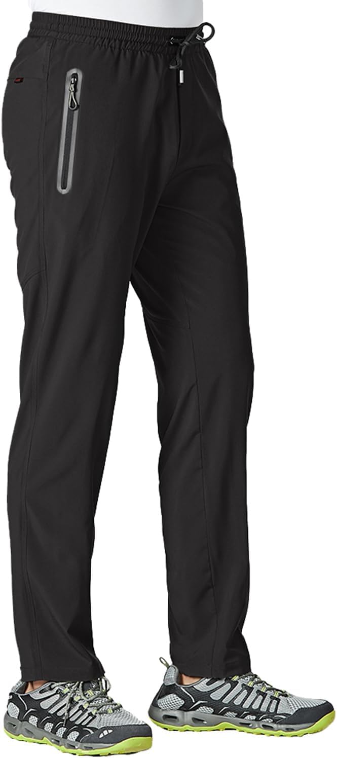 TBMPOY Men's Lightweight Hiking Travel Pants Breathable Athletic Fishing Active Joggers Zipper Pockets