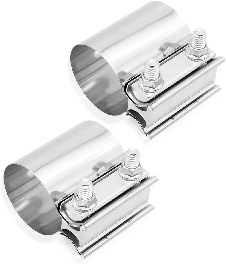 2PCS Exhaust Clamp,Stainless Steel Lap Joint Band Clamp Muffler Clamp,Universal Copper Pipe Repair for Fastening Most Car Accessories Pipelines (2.5 inch)