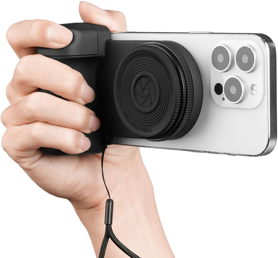 HOTUT Magnetic Phone Handgirp with Bluetooth Remote Control, Magnetic Smartphone CapGrip Camera Cell Phone Selfie Shutter Grip Tripod Mount with Light & Mirror, for iPhone Android Smartphones Shooting