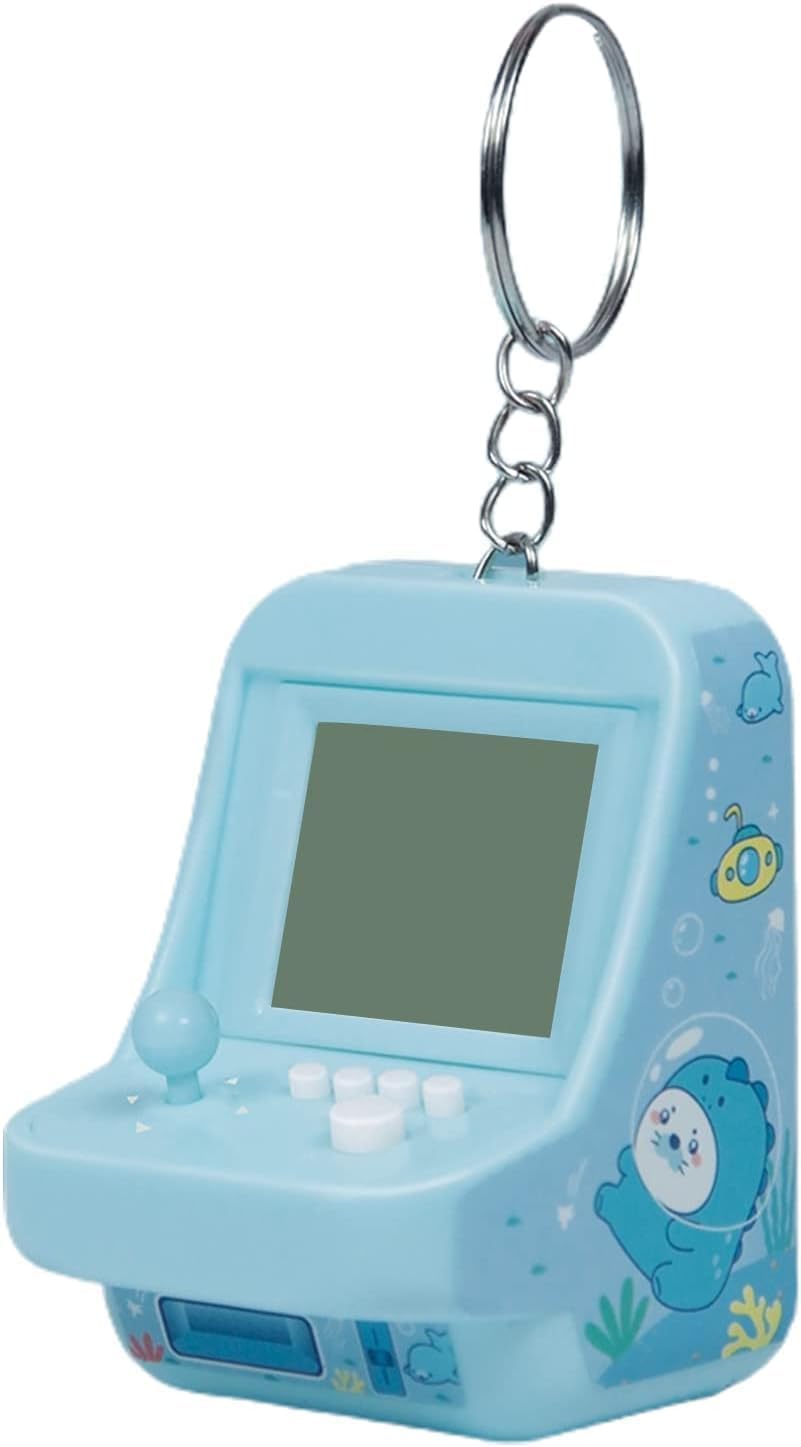 Blue Mini Arcade Machine with Keychain, 26 Classic Game Modes Support Music Mini Building Block Game Console for ,Plug and Play Video Games Car Accessories Electronic