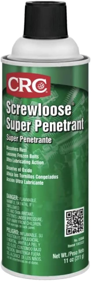 CRC Screwloose Super Penetrant 03060 – 11 WT OZ, Plastic Safe Aerosol for Corroded Fasteners, Seized Mechanical Components