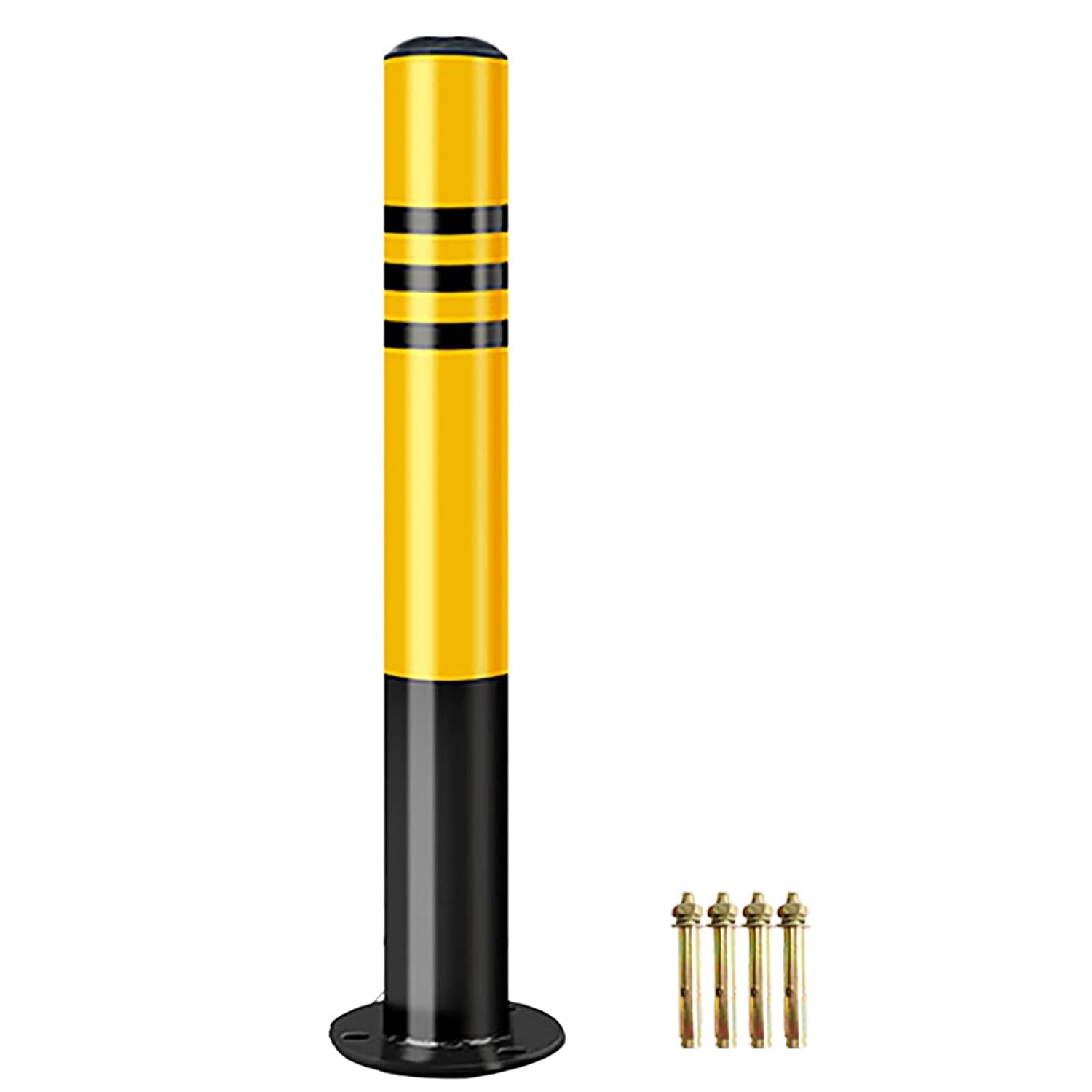 Safety Bollard with Anchor Bolts – 30" x 3" Heavy Duty Steel Parking Barrier Post with Reflective Tape, Traffic Safety Bollard for Driveway, Construction & Commercial Use, 1-Pack