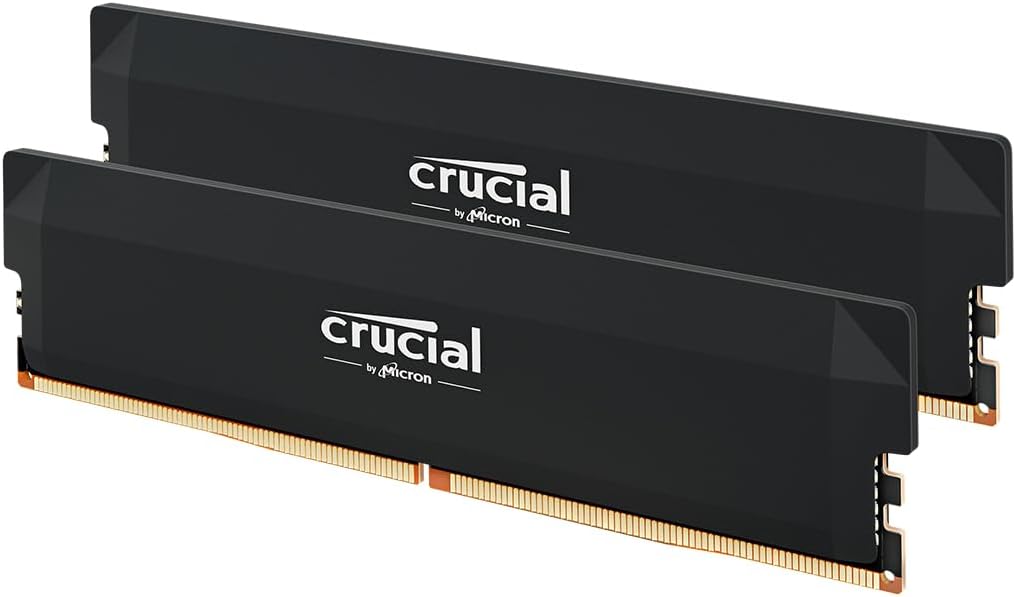 Crucial Pro DDR5 RAM 32GB Kit (2x16GB) 6000MHz CL36, Overclocking Gaming, Intel XMP 3.0 / AMD EXPO, Computer Memory (PC), Black - CP2K16G60C36U5B