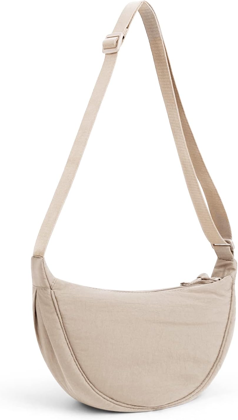 DKIIL NOIYB Crescent Bag for Women Men, Nylon Crescent Bags Hobos Crossbody Bag Portable Crescent Purse with Adjustable Strap Solid Color Chest Bag Shoulder Bag Fanny Packs, A02-beige, 31cm