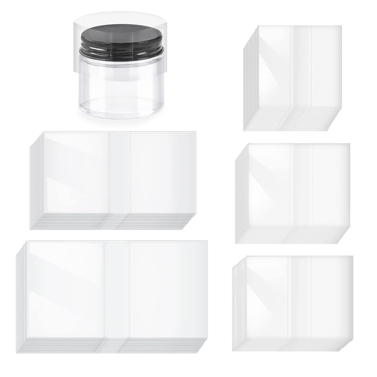 Swpeet 1250Pcs 5 Sizes 1.37" 1.77" 1.96" 2.71" 3.5" Clear PVC Heat Shrink Wrap Bottle Shrink Bands Assortment Kit, Perforated Bottle Shrink Bands Perfect for Bottles, Jars, Cans and Tin Lip Gloss