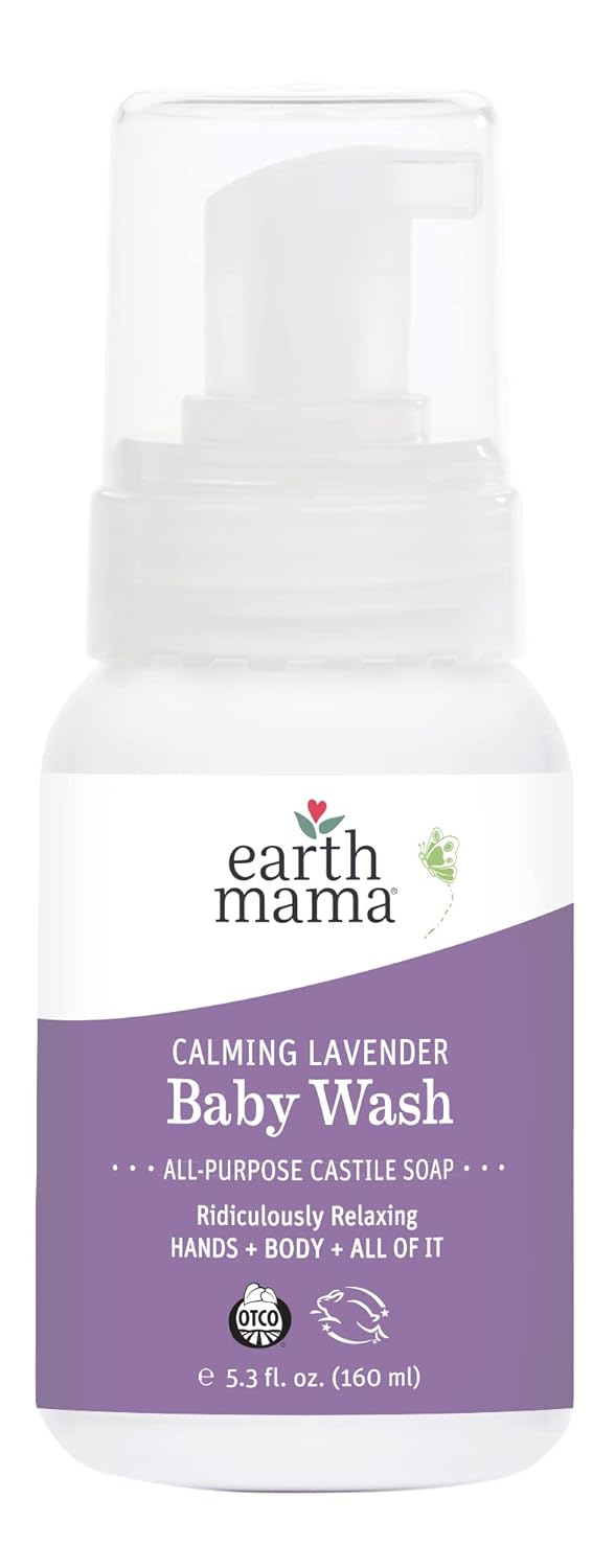 Earth Mama Calming Lavender Baby Wash Liquid Foaming Hand Soap, Organic All-Purpose Lavender Body Wash for Sensitive Skin, Castile Soap with Coconut Oil, Shea Butter, Calendula, & Aloe, 5.3 Fl Oz