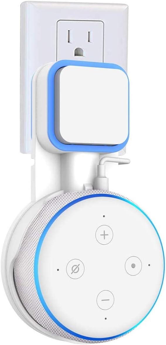 SAIFSMART Outlet Wall Mount Hanger Holder for Dot 3rd Gen, Compact Bracket Case Plug and Built-in Cable Management for Kitchen Bathroom, Bedroom (White)
