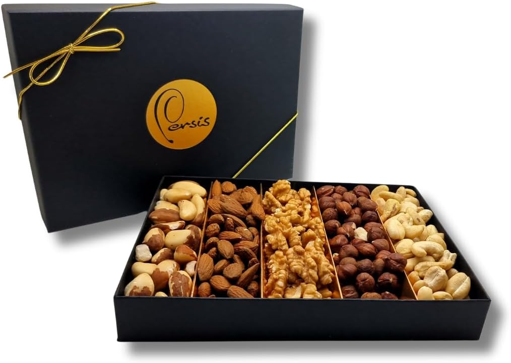 Persis Premium Raw Nuts (Brazils,Almonds,Walnuts,Hazelnuts,Cashews - Gift Box - Luxurious Gift For Any Occasion.