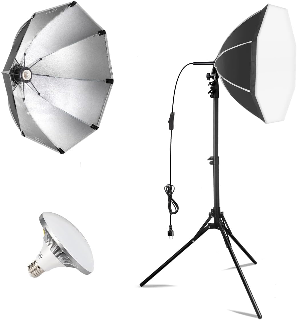 Softbox Photography Lighting Kit, NiceVeedi 20" Softbox Lighting Kit with 5400K 650W Equivalen LED Bulbs & 63" Tripod Stand, Studio Light Kit for Photography Portraits Advertise Shooting, Video Record