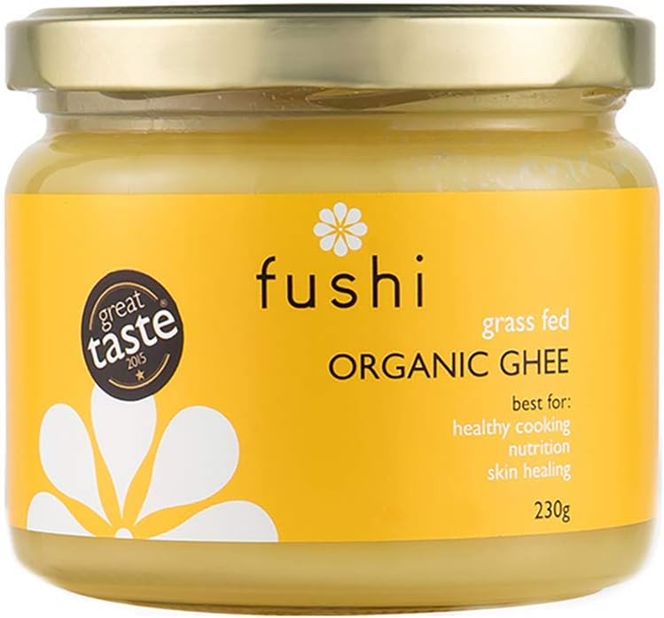 Fushi Organic Ghee 230g – Organic Certified | English Ghee | Vegetarian, Clarified Pure Ayurveda Grass Fed Butter | Ghee Butter from Free Range Grass Fed Cows | Healthy Cooking, Nutrition