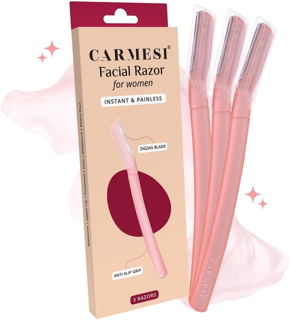 Carmesi Facial Razor for Women | Instant & Painless Hair Removal | Glowing Skin | Eyebrows, Upper Lip, Forehead, Peach Fuzz, Chin, Sideburns | Pack of 3