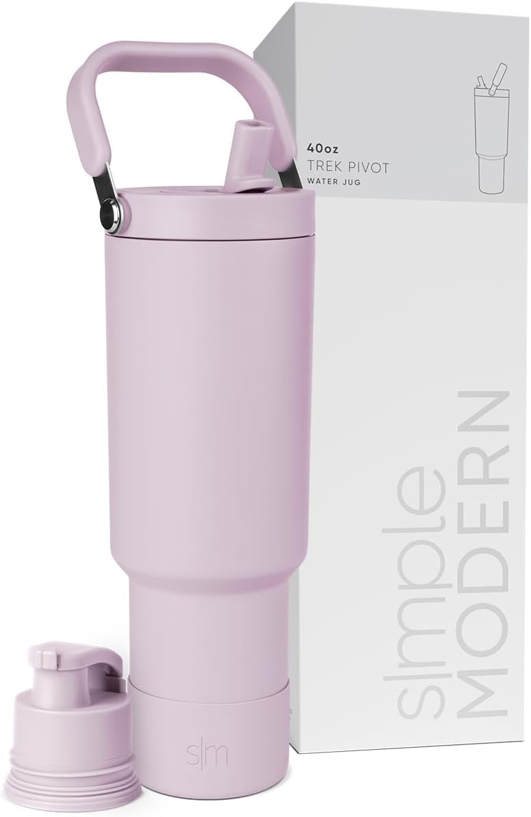 Simple Modern Trek Pivot | 40oz Flip Straw Tumbler with Handle | Water Bottle & Boot | Interchangeable Straw & Chug Lids | Insulated Stainless Steel Jug | Gym Sports Outdoors | Lavender Mist