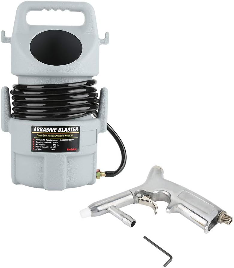 Portable Pneumatic Sand Blaster Kit Set, Sand Blaster Kit with Sandblasting Gun Long 15 ft Hose & Large 50LB Hopper, High Effective 120 PSI Air Sand Blaster Kit, Sand Blaster Kit for Abrasive Media