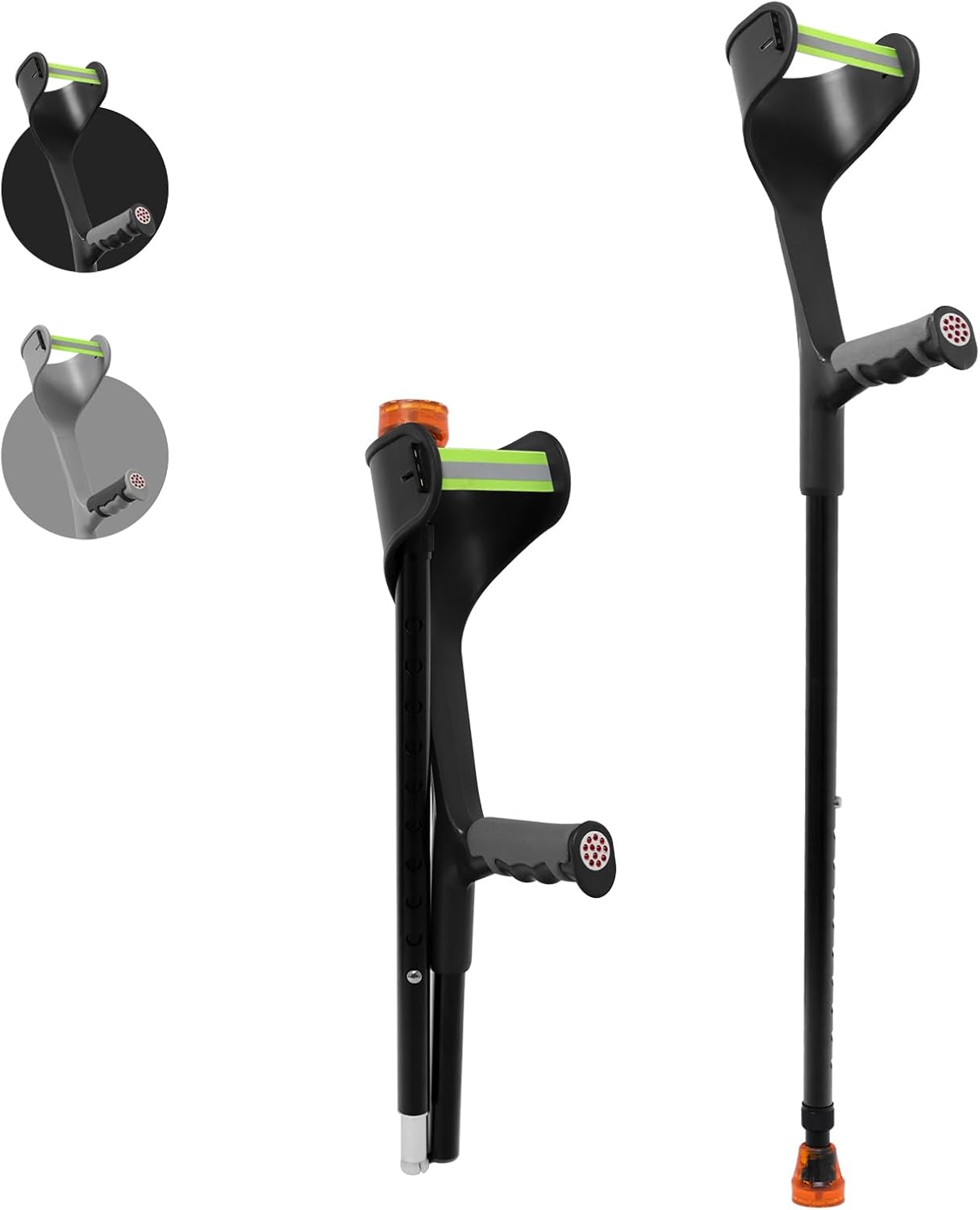 Folding Elbow Crutches for Adults Women Men,Lightweight Height Adjustable Crutches with Comfy Handle, Ergonomic Grip Forearm Crutches,with Non-Slip Base Mobility and Walking Aids Black (Black, 1 Unit)