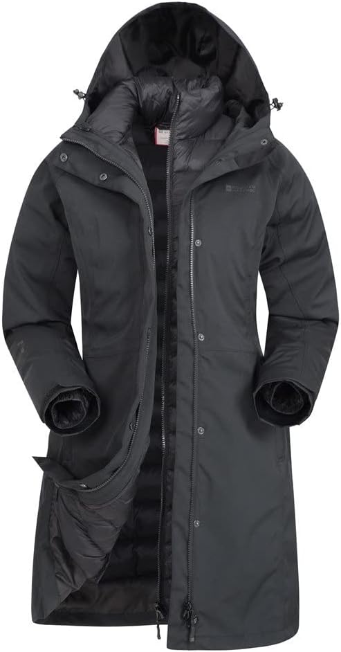 Mountain Warehouse Alaskan Womens 3 In 1 Long Jacket - Waterproof, Breathable & Adjustable Raincoat with Detachable Inner Coat & Taped Seams -For, Rain & Outdoors