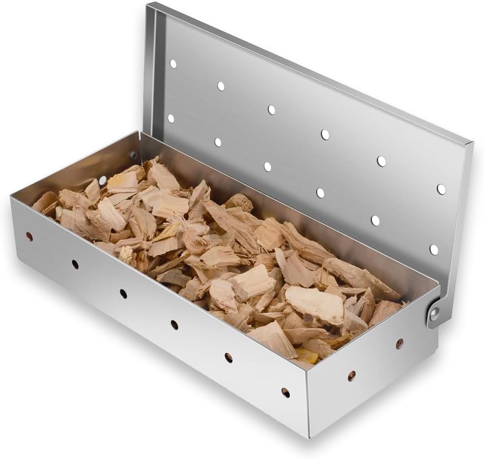 BBQ Smoker Box For Smoking: Stainless Steel BBQ Grilling Smoky Flavor Grilled Meat and Fish For Gas, Electric Or Charcoal BBQ Grill