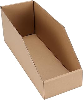 EXYGLO Cardboard Storage Bins 35 Pack, 12x4x4.5 Inch Cardboard Boxes, Corrugated Organizer Bins for Pantry, Shelves, Garage, Office, Shop, Brown