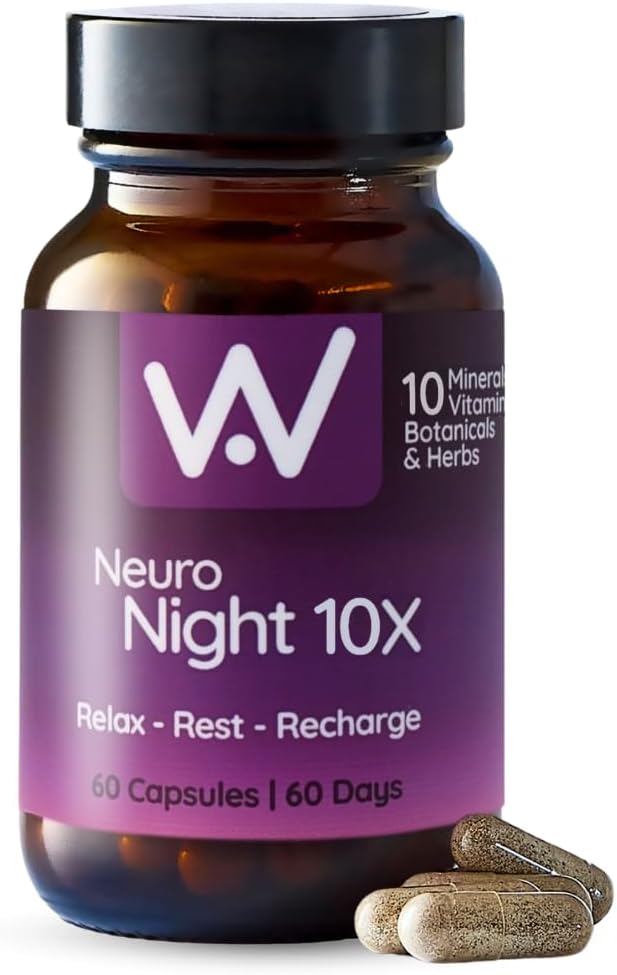 WELL ACTUALLY Neuro Night 10X - Advanced Sleep Support Capsules for Adults - Melatonin-Free Sleep Supplement to Relax & Unwind with Magnesium, Griffonia, Montmorency Cherry | 60 Caps