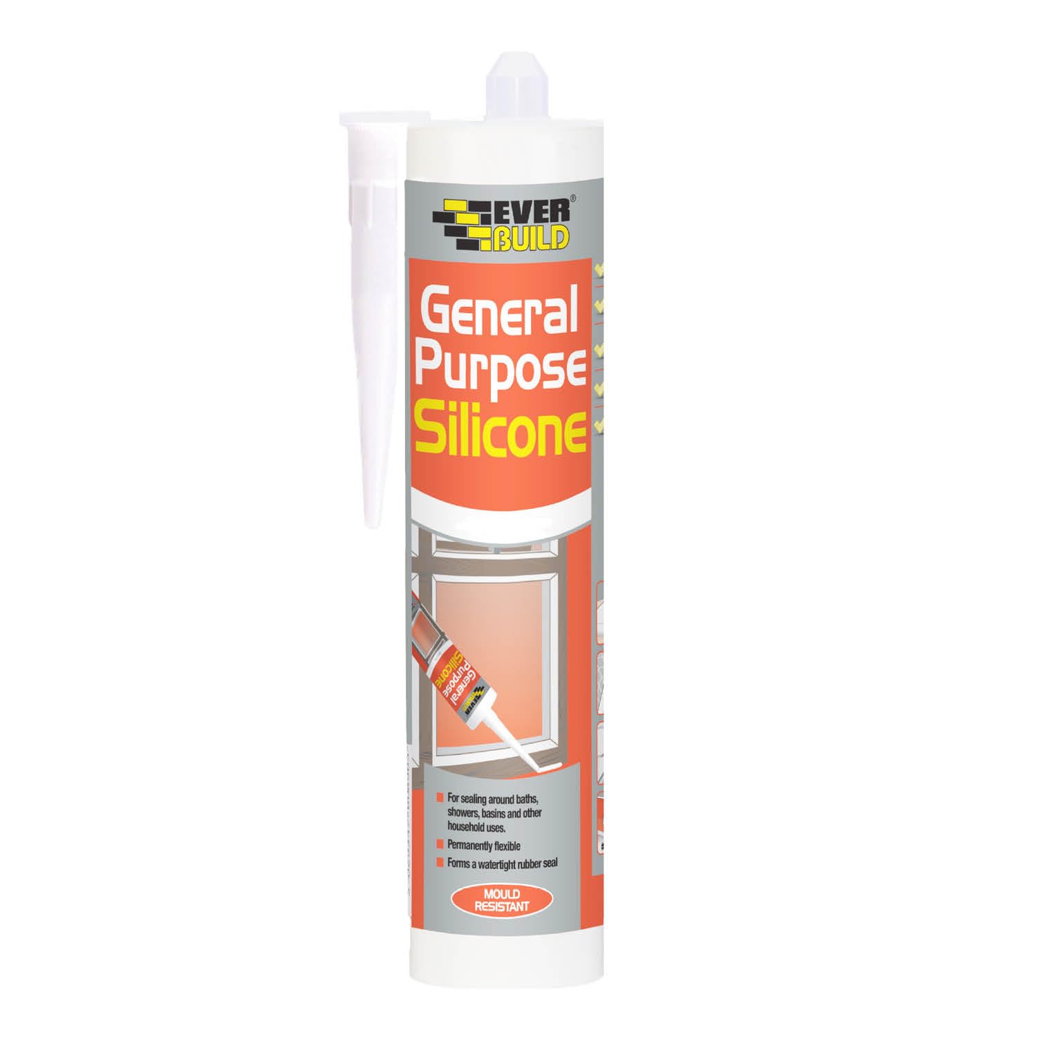 Everbuild General Purpose Silicone Sealant, Waterproof, Clear, 280ml
