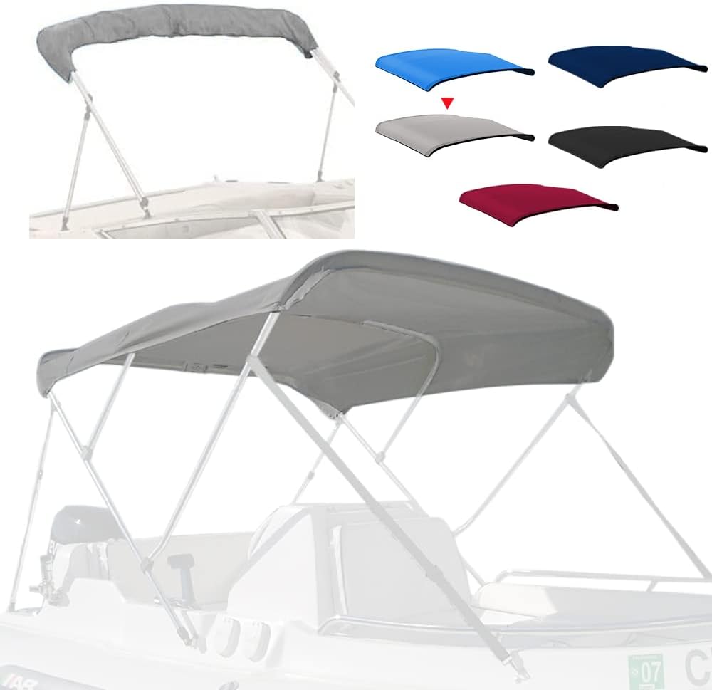 4 Bow Marine Grade Fade and Crack Resistant Bimini Top Replacement Cover, Heavy-Duty Waterproof and UV-Proof Sun Shade Boat Canopy,Easy Install Zipper Sleeves Boat Awning/Without Frame,Grey