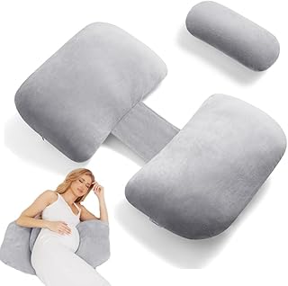 Pregnancy Pillows for Sleeping, Soft Maternity Body Pillow for Side Sleeper, Support for Back, Legs, Belly, Adjustable Travel Pregnant Women Pillow (Grey)