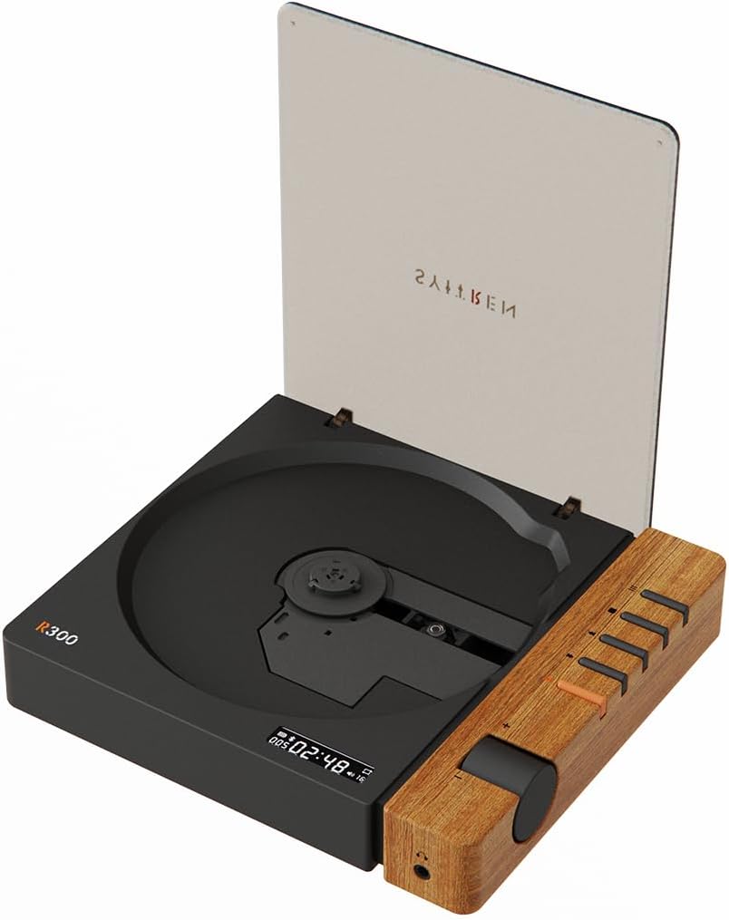 syitren R300 CD Player Portable Bluetooth Desktop Retro CD players for Home,Without Speakers, Rechargeble Battery Small Compact Vintage CD Player,SPDlF Out,Brown