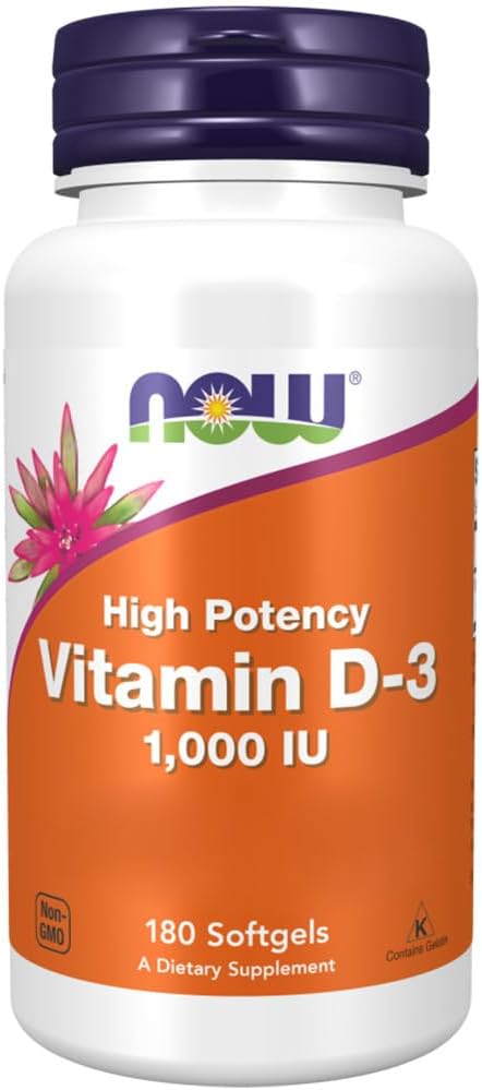 Now Foods Vitamin D3 Supplement Softgels, 25 mcg, 180-Count