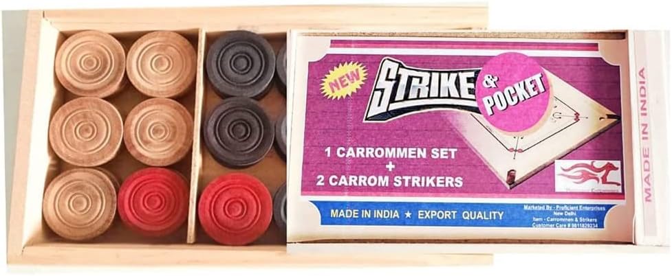 AnNafi® Wooden Carrom Coins Carrom Coin Made of Wood | Complete Set of 24 Attractive Carrom Board Coins + 1 Premium Striker | Carrom Board Coins Set | Can be Used for Checkers (Wooden Coins) Clubs