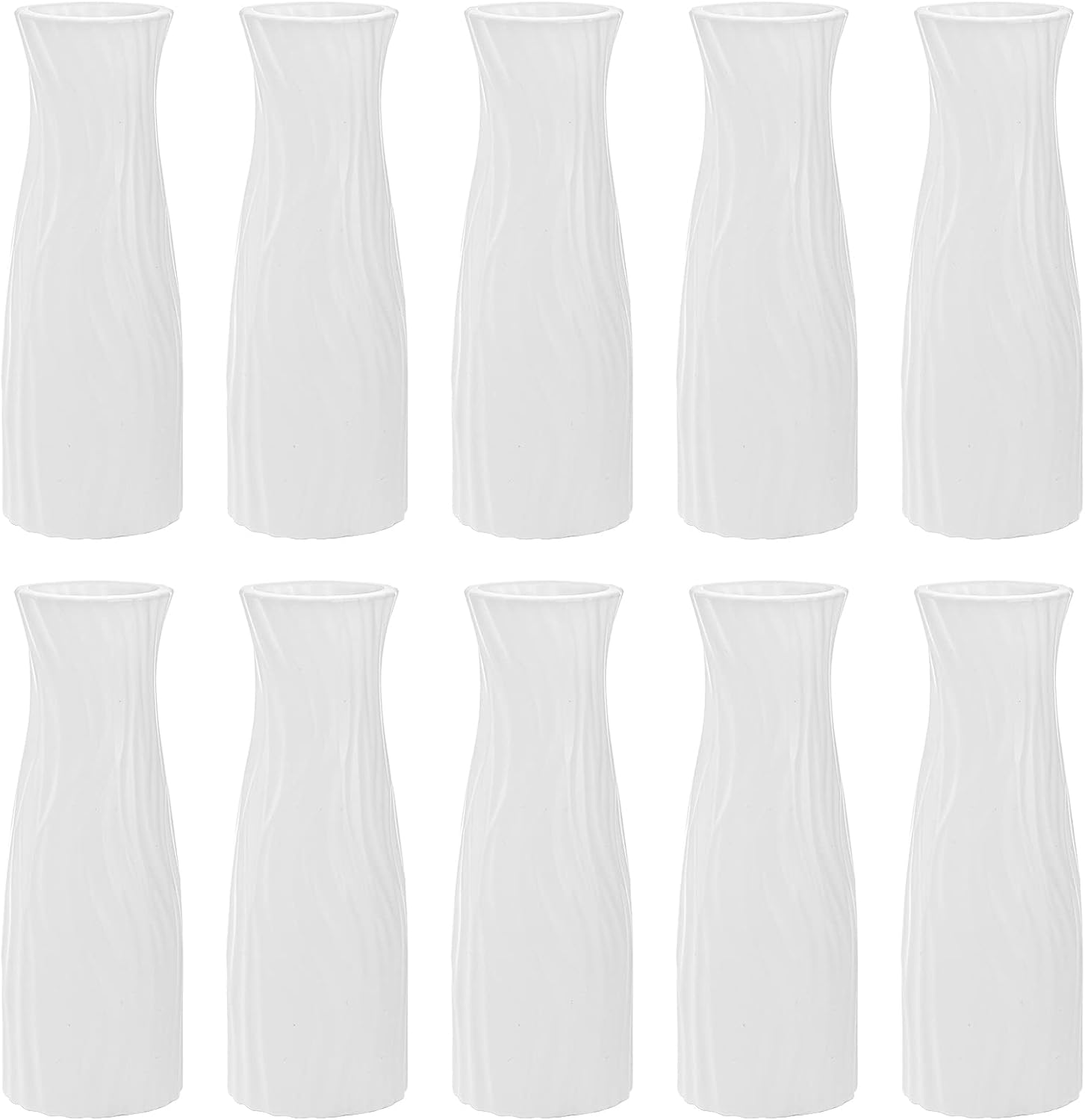 SOUJOY 10 Pack Composite Plastic Flower Vase, White Tall Conic Floral Vase Home Decor Centerpieces, Unbreakable Vases for Decor Living Room