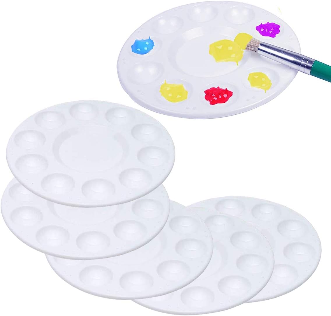 Paint Palette Tray,6 Pcs Plastic Round Pallette Painting Pallets for Wet Watercolour Acrylic Paint Mixing Palettes for Children Kids and Adults, Round 17 * 17 cm