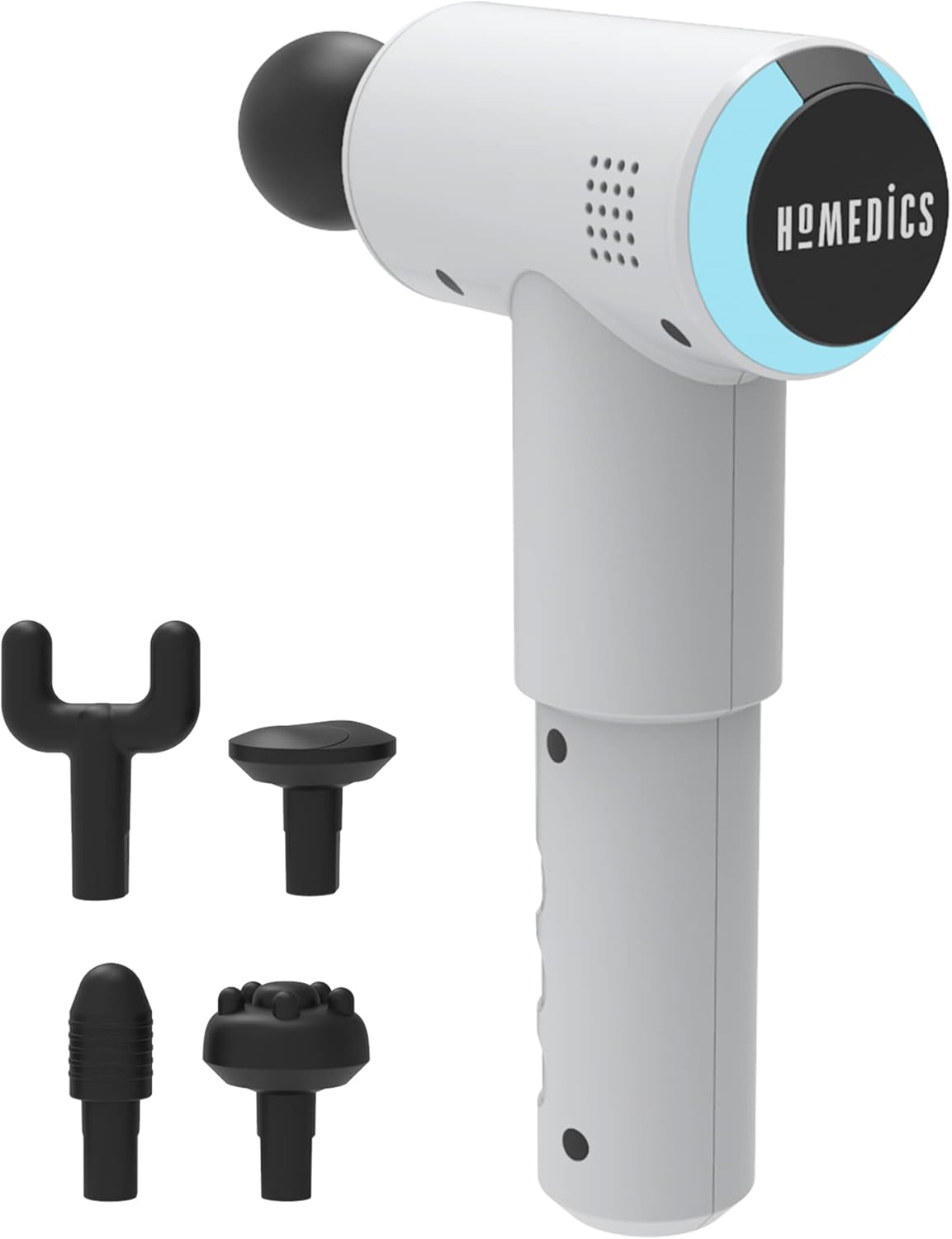 HoMedics Massage Gun - Handheld Physiotherapy Massager, Deep Tissue Physio Percussion Massage, 5 Massaging Heads, Cordless, Rechargeable