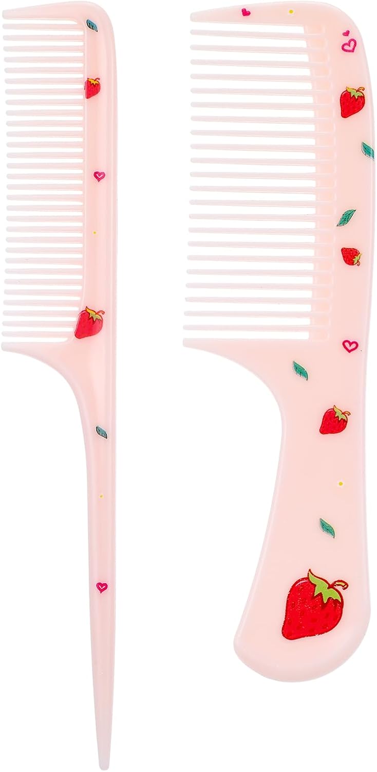 2 PCS Girls Kids Comb Set, Small Cute Combs Girls Hair Brush, Mini Fat Tooth Comb for Toddlers Curl Brush Travel Hairdressing Hair Styling Combs for Baby Children (Pink)
