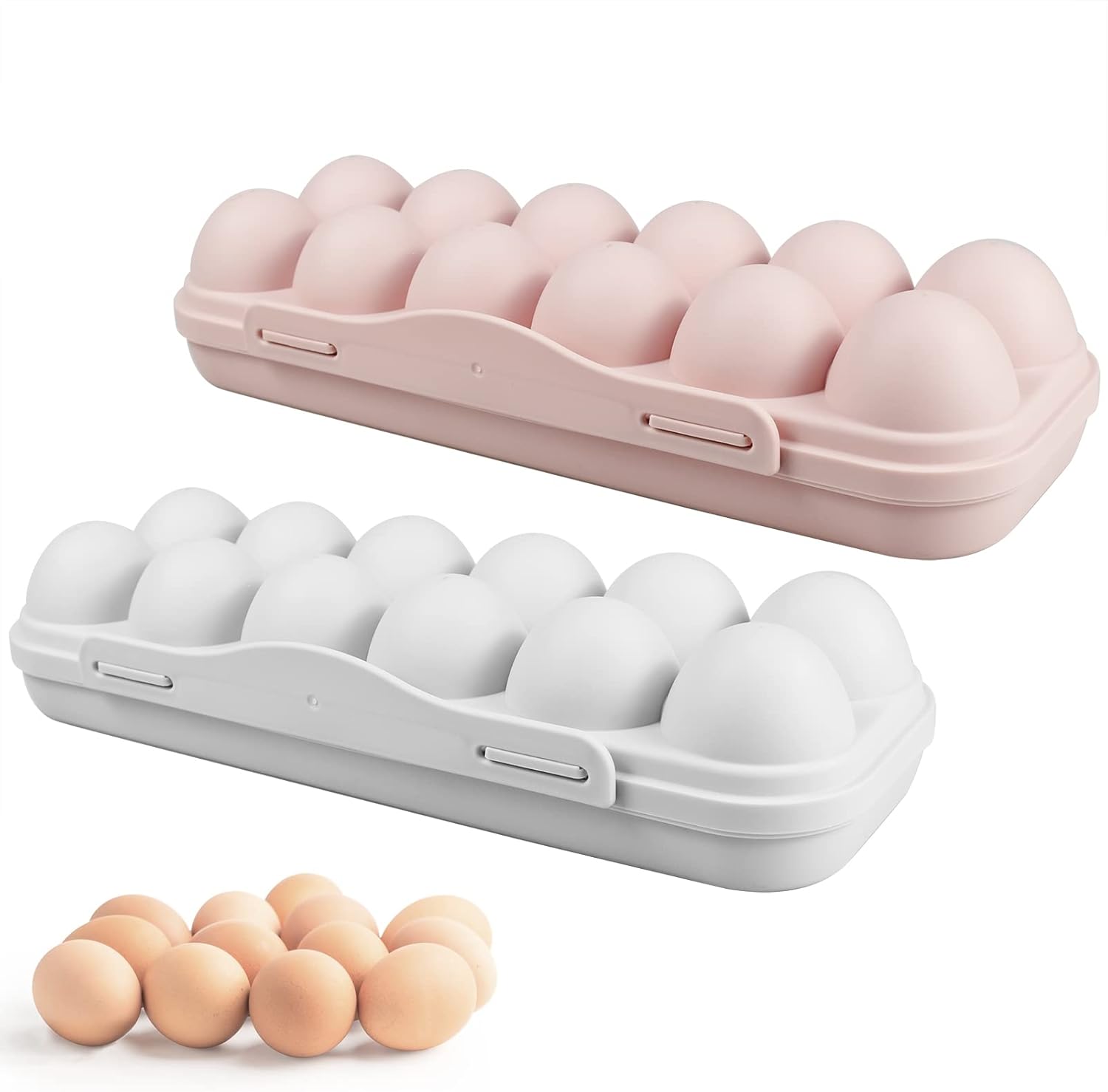 INHEMING Egg Storage Box,2 Pcs Plastic Egg Tray Holder with Lid, Stackable Egg Container for Fridge Storage(12 Cells)