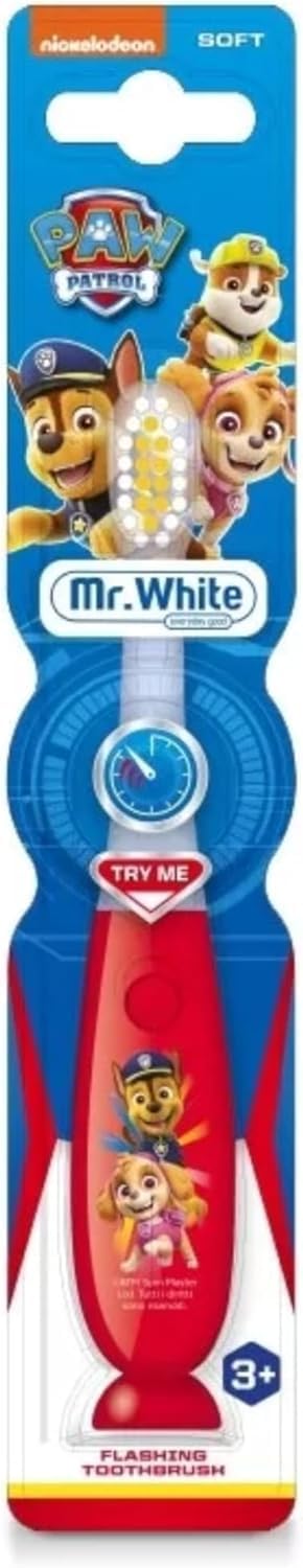 Paw Patrol Flashing Toothbrush for Kids with 2 Minute Flashing Light, Comfortable Handle Grip, Soft Rounded Bristles and Suction Cup for Upright Storage for Children Ages 3+