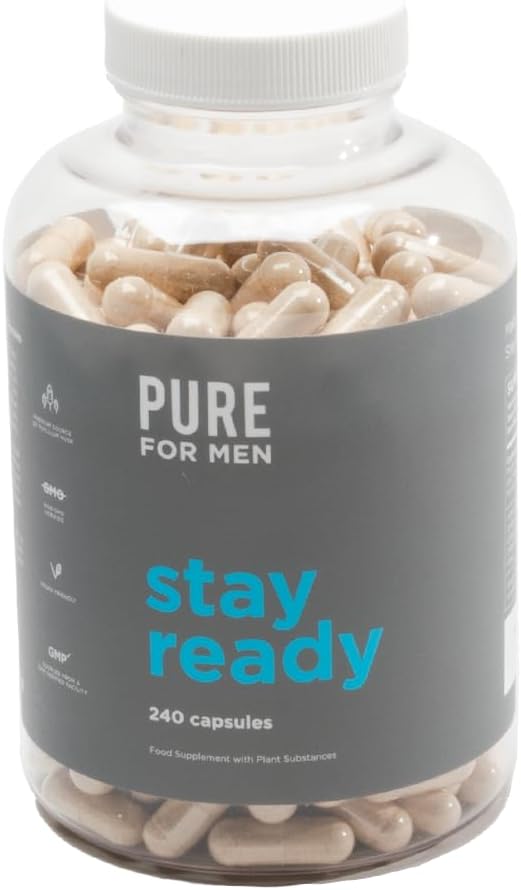 Pure for Men Original Cleanliness Stay Ready Fiber Supplement, 240 Vegan Capsules, Helps Promote Digestive Regularity. Psyllium Husk, Chia Seeds, Oat Fibre, Proprietary Formula