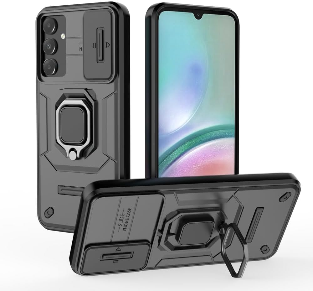 Compatible with Samsung Galaxy A15 5G Bracket Shell,with Slide Camera Lens Cover Compatible with Samsung SM-A155F/DSN Galaxy A15 / SM-A155M/N SM-A156E/DSN SM-A156U1/DS Case Black