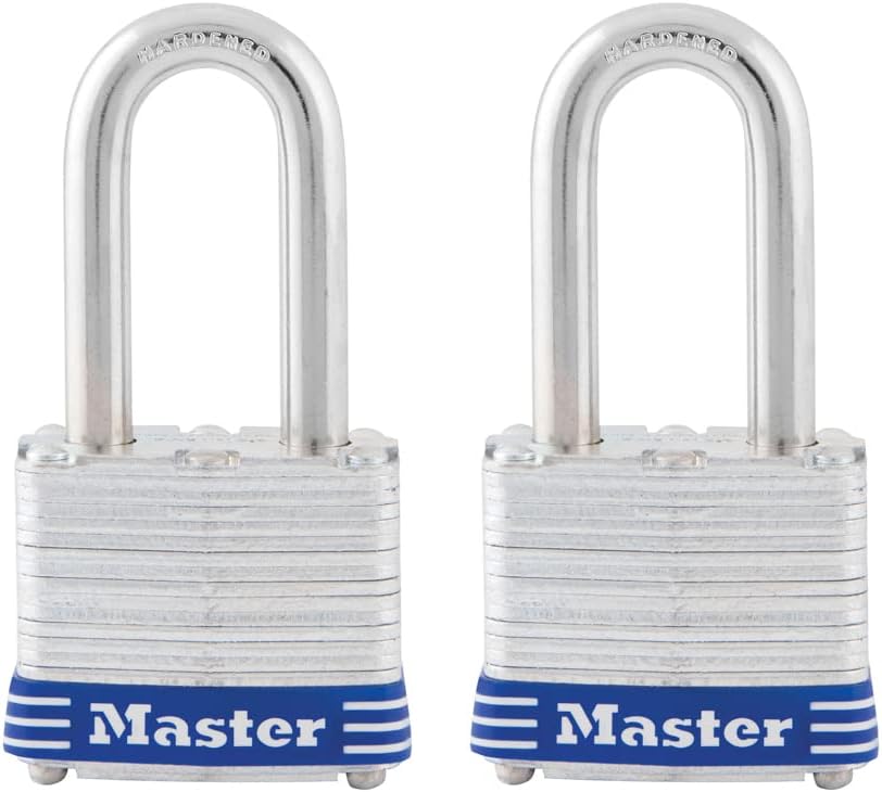 Master Lock 3TLF Laminated Steel Padlock with Key, 2 Pack Keyed-Alike