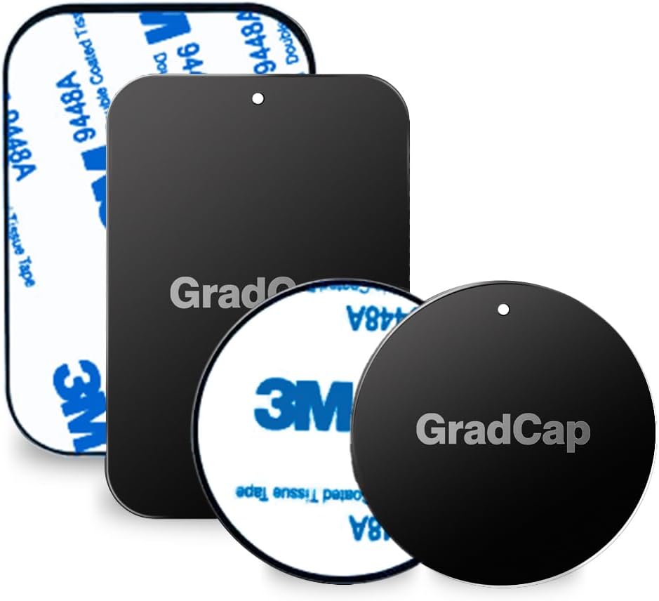 Metal Plate for Magnetic Phone Mount - 4 Packs Universal Ultra Thin Black Metal Disc w/Strong 3M Adhesive Sticker - Replacement Accessory Kit - 2 Rectangle (1.75"x2.5") & 2 Round (1.5"x1.5")