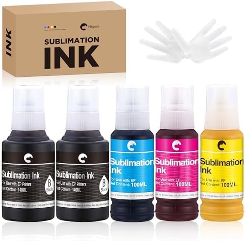 Hiipoo 580ML Sublimation Ink Refilled Bottlescompatible for ET2400 ET2720 ET2760 ET2750 ET4800 ET-2800 ET-2803 ET-2850 Inkjet Printers Heat Press Transfer on Mugs T-Shirts
