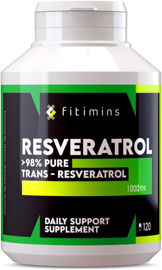 Trans-Resveratrol 1000mg Daily Support Supplements | Reduce Cholesterol, Boost Weight Loss, Improve Metabolism | 2-Month Supply | 120 Vegan Capsules | Fitimins