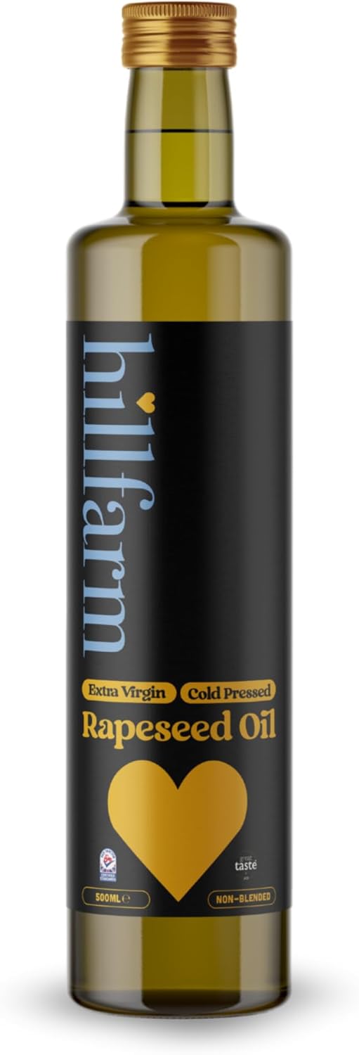 Hillfarm Extra Virgin Cold Pressed Rapeseed Oil - 500ml | Cooking Oil for Roasting, Frying & Baking | Low in Saturated Fat | High in Omega 3 | Velvety, Nutty Flavour | Gluten Free & Vegan Friendly |