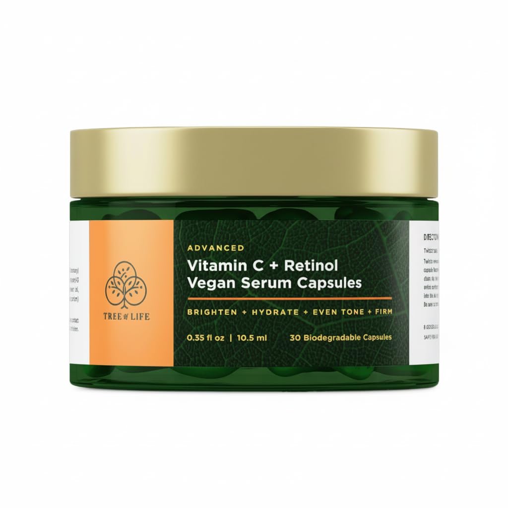 Tree of Life Vitamin C & Retinol Serum Capsules - Powerful, Hydration & Anti-Aging Formula - Reduces Fine Lines & Wrinkles - Skin Supplement - 35 fl oz, 30 Capsules