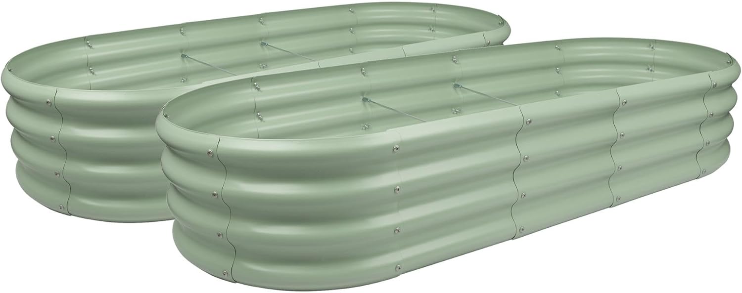 Harbour Housewares Raised Garden Bed - Green - 180 x 90cm - Rounded - Pack of 2 - Bottomless Galvanised Steel Planter Box for Growing Outdoor Plants, Vegetables, Flowers and Herbs