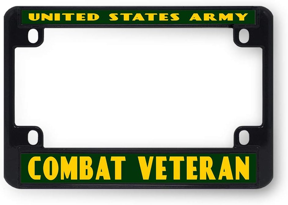 Sign Destination Metal Bike License Plate Frame United States Army Combat Veteran Motorcycle Tag Holder Black 4 Holes One Frame