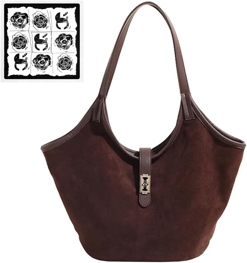 GLSAYZU Suede Tote Bag for Women - Brown Suede Hobo Handbag - Office Work Bag