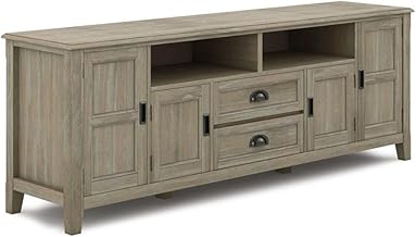 SIMPLIHOME Burlington SOLID WOOD Universal TV Media Stand, 72 inch Wide, Transitional, Living Room Entertainment Center with Storage, for Flat Screen TVs up to 80 inches in Distressed Grey