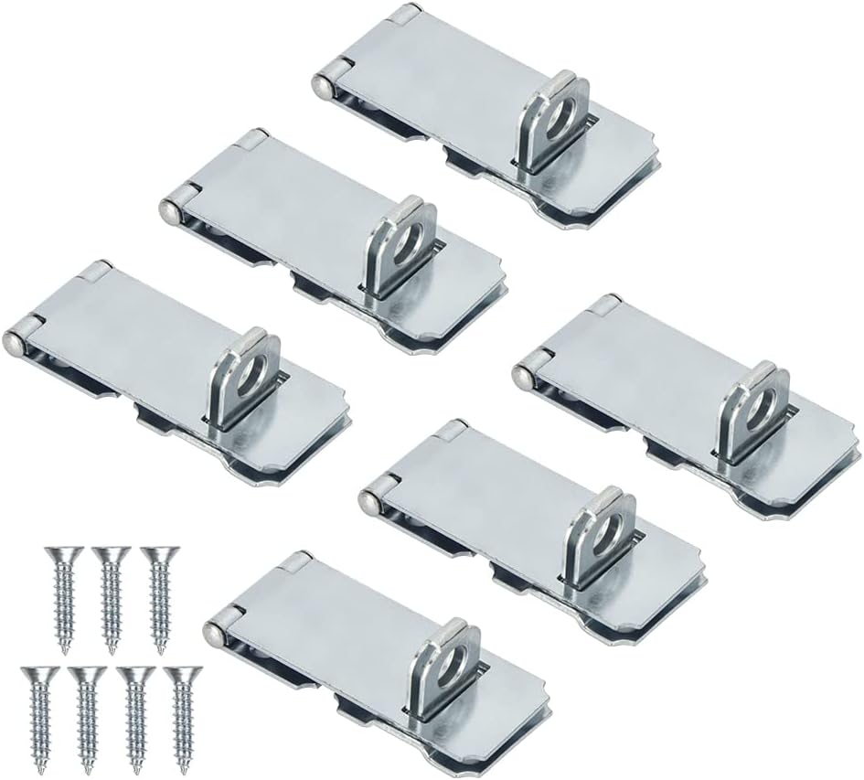 HOME MASTER HARDWARE 6 Pack Door Padlock Locks Hasp Latch, 3-1/2 inch Safety Packlock Clasp Hasp Lock Latch,Extra Thick Door Gate Lock Hasp with Screws