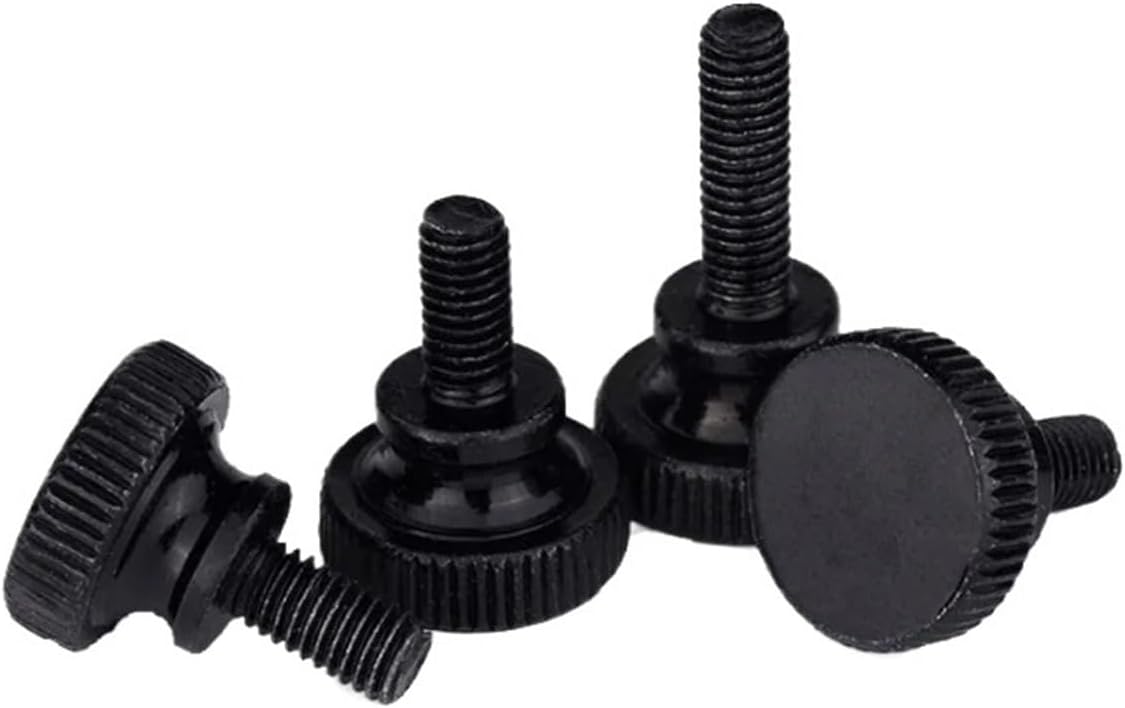 Yjin Store M3 M4 M5 M6 M8 M10 BG834 Black Carbon Steel Knurling Head Thumb Bolts High Step Head Hand Tighten Thumb Screws(M4x5mm 20pcs)