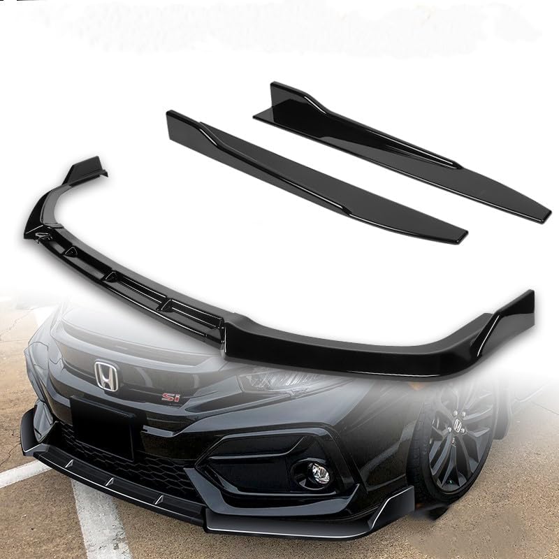 5pcs Combo Painted Black Front Bumper Body Kit Lip + Side Skirt Extensions Diffuser Compatible with 2017-2021 Honda Civic Si Coupe Sedan 2018 2019 2020