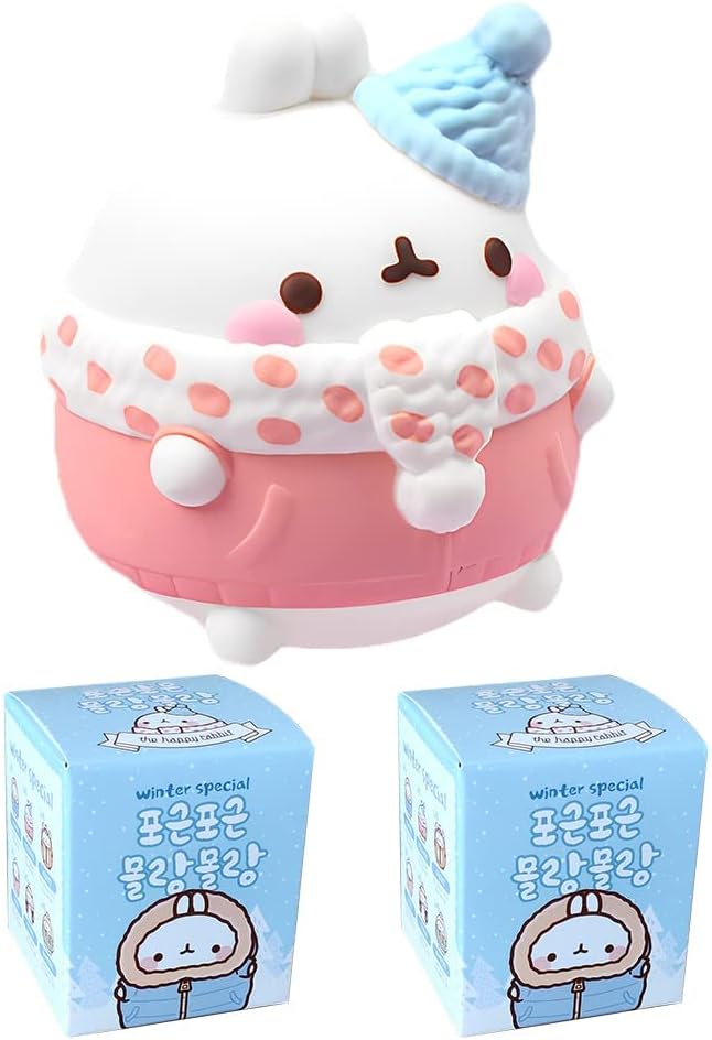 Molang Christmas Winter Rabbit Series Mystery Box Toys Blind Box Cute Collectible Figure Action Model Girl Birthday Surprise Random Blind Bags Room Desktop Decoration（2 Pack）
